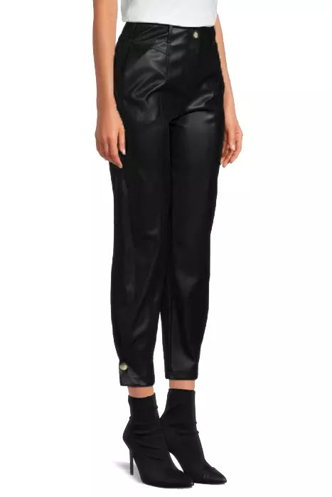 PINKO Chic Eco-Leather Medusa Trousers with Ankle Snaps