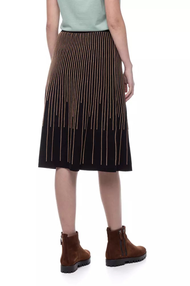 Twinset Elegant Gold-Striped Midi Skirt