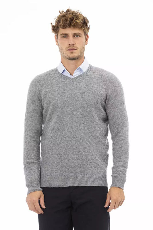 Alpha Studio Gray Wool Men Sweater