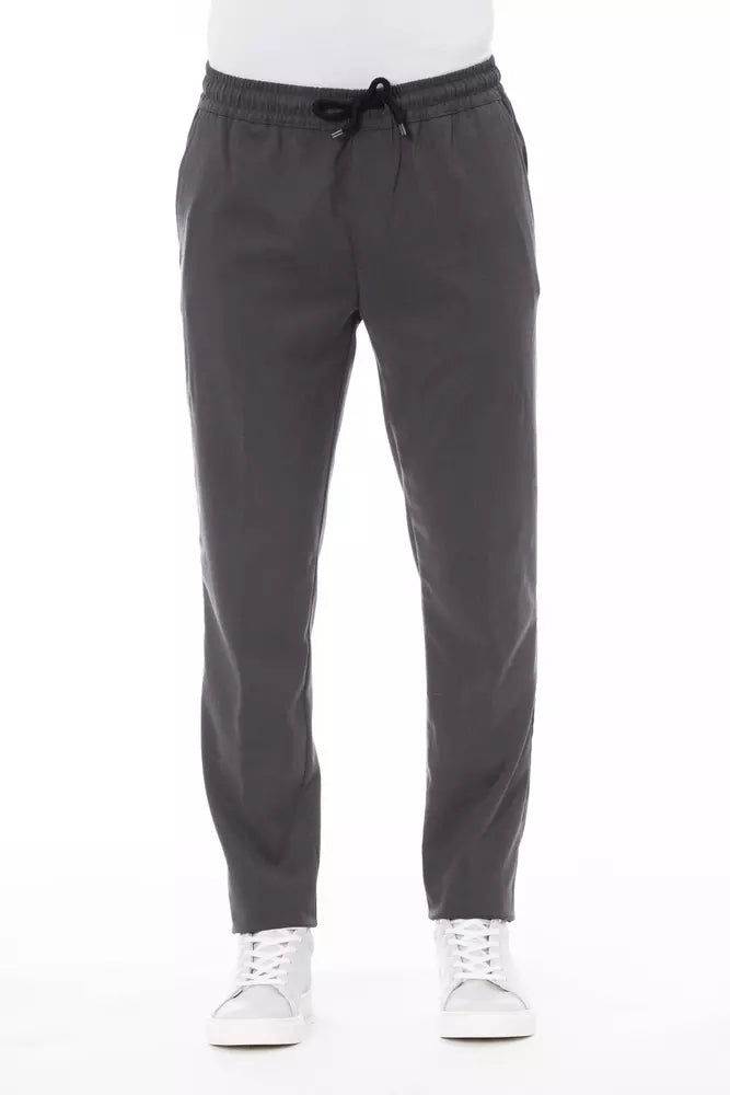 Alpha Studio Gray Polyester Men Pants