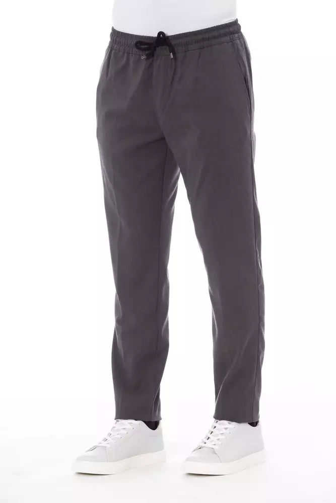 Alpha Studio Gray Polyester Men Pants