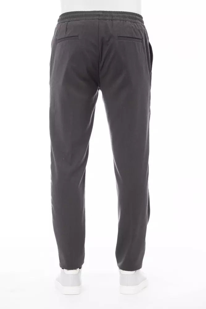 Alpha Studio Gray Polyester Men Pants