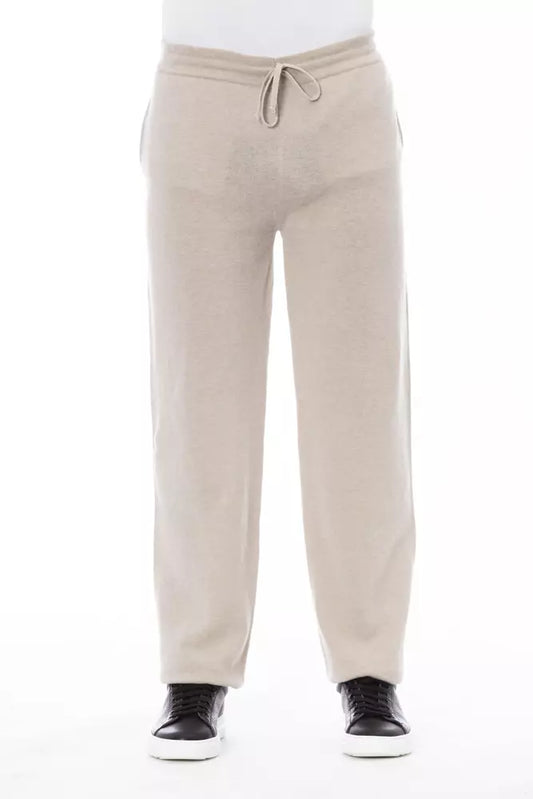 Alpha Studio Beige Wool Men Pant