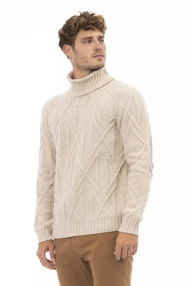 Alpha Studio Beige Merino Wool Men Sweater