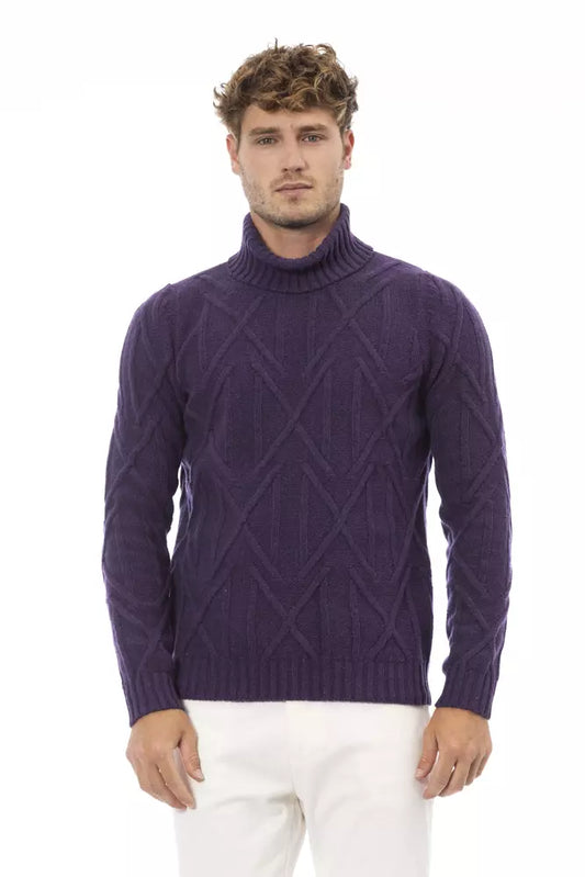 Alpha Studio Purple Merino Wool Men Sweater