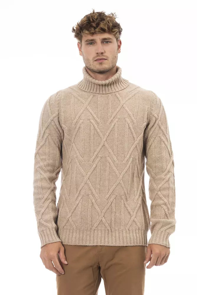 Alpha Studio Beige Merino Wool Men Sweater