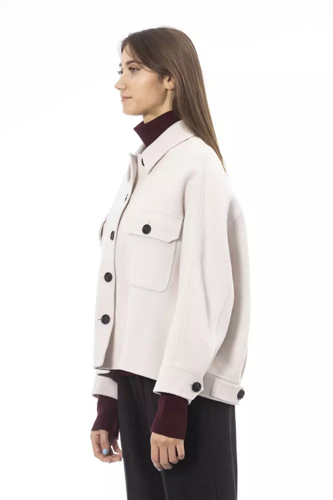 Alpha Studio White Wool Women Blazer