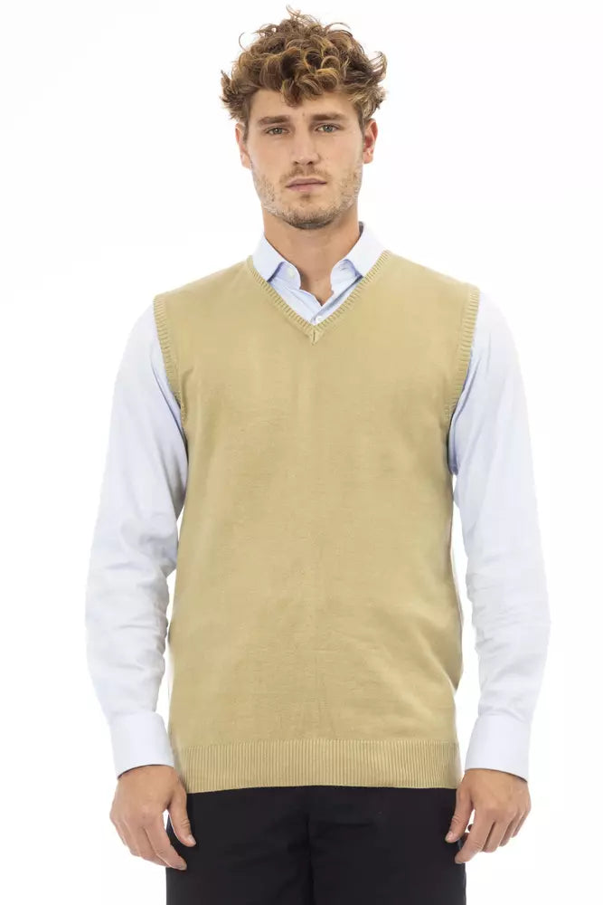 Alpha Studio Beige Viscose Men Vest