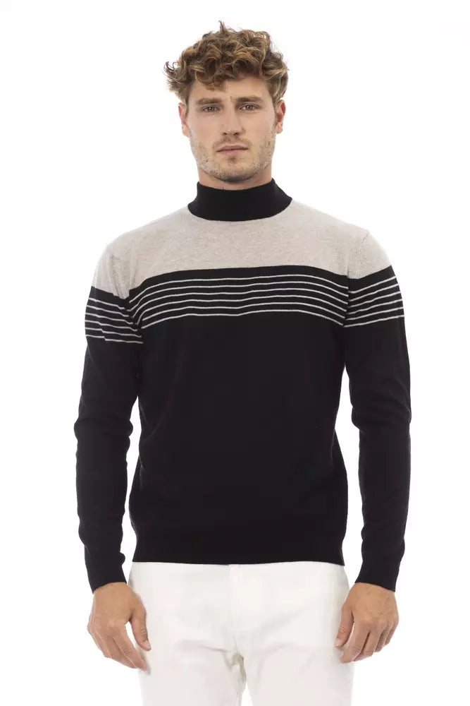 Alpha Studio Black Viscose Men Sweater