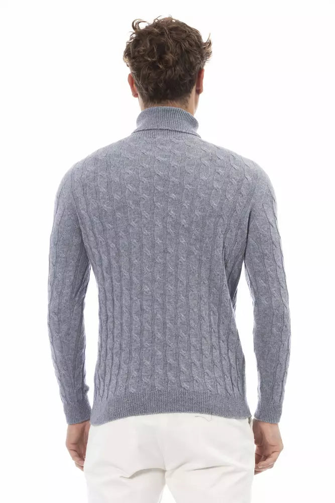 Alpha Studio Light Blue Wool Men Sweater