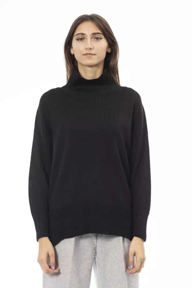 Alpha Studio Black Merino Wool Women Sweater