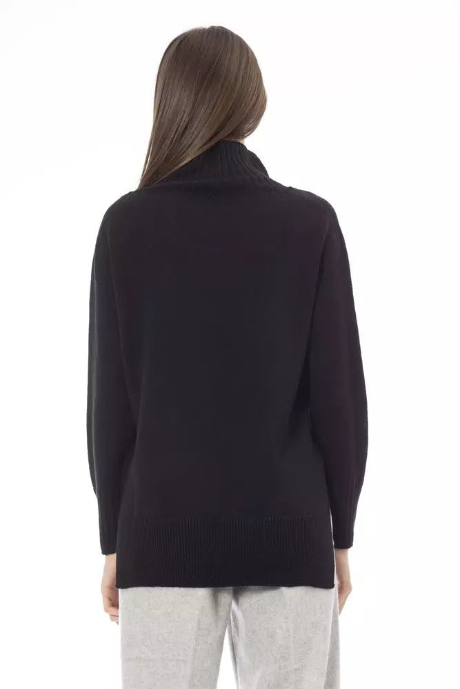 Alpha Studio Black Merino Wool Women Sweater