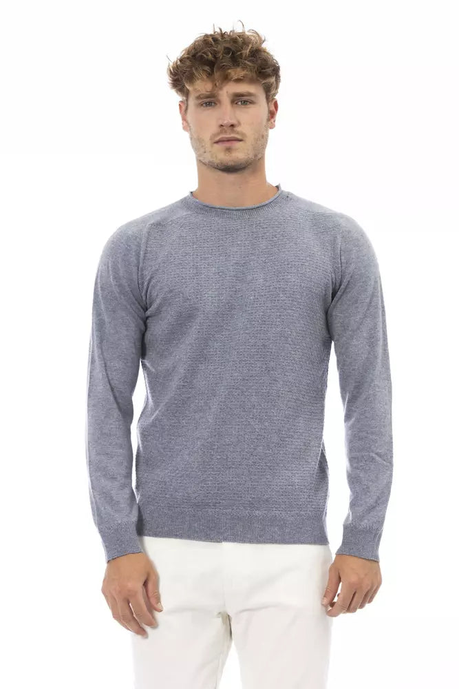 Alpha Studio Light Blue Wool Men Sweater