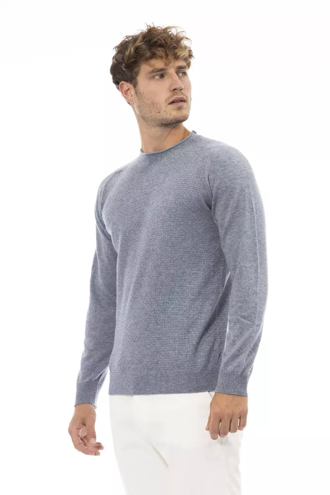 Alpha Studio Light Blue Wool Men Sweater