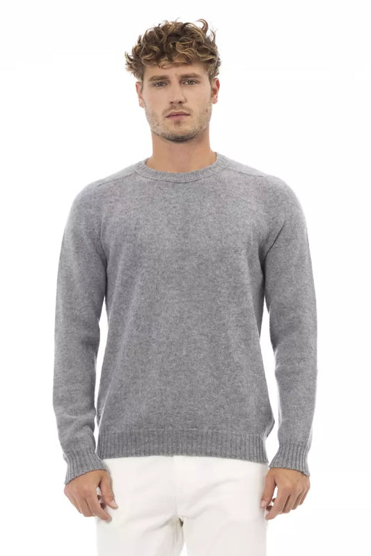 Alpha Studio Gray Wool Men Sweater