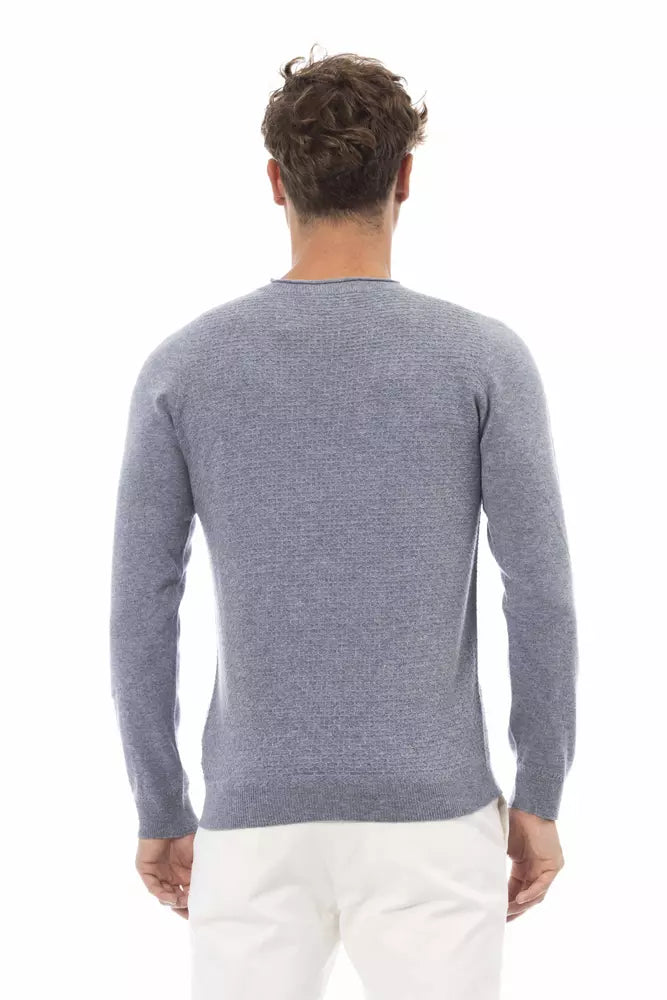 Alpha Studio Light Blue Wool Men Sweater