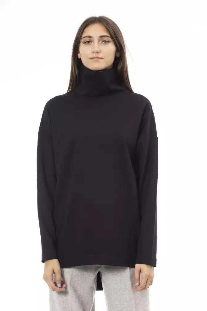 Alpha Studio Black Viscose Women Sweater Turtleneck Long Sleeve