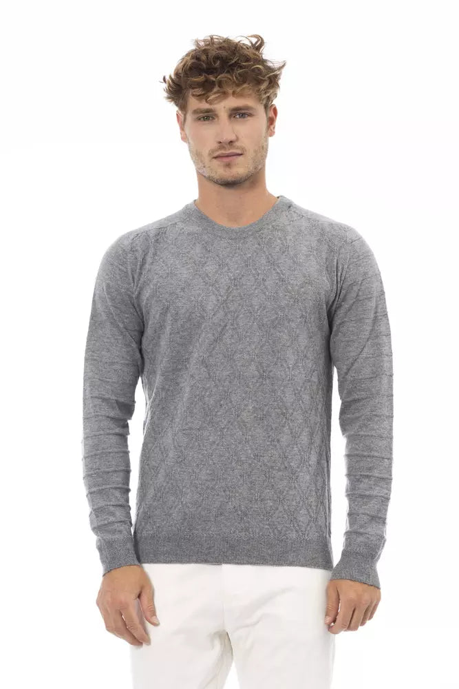 Alpha Studio Gray Viscose Men Sweater