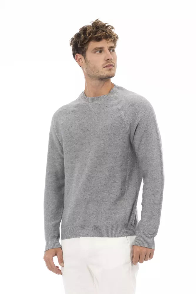 Alpha Studio Gray Cotton Men Sweater