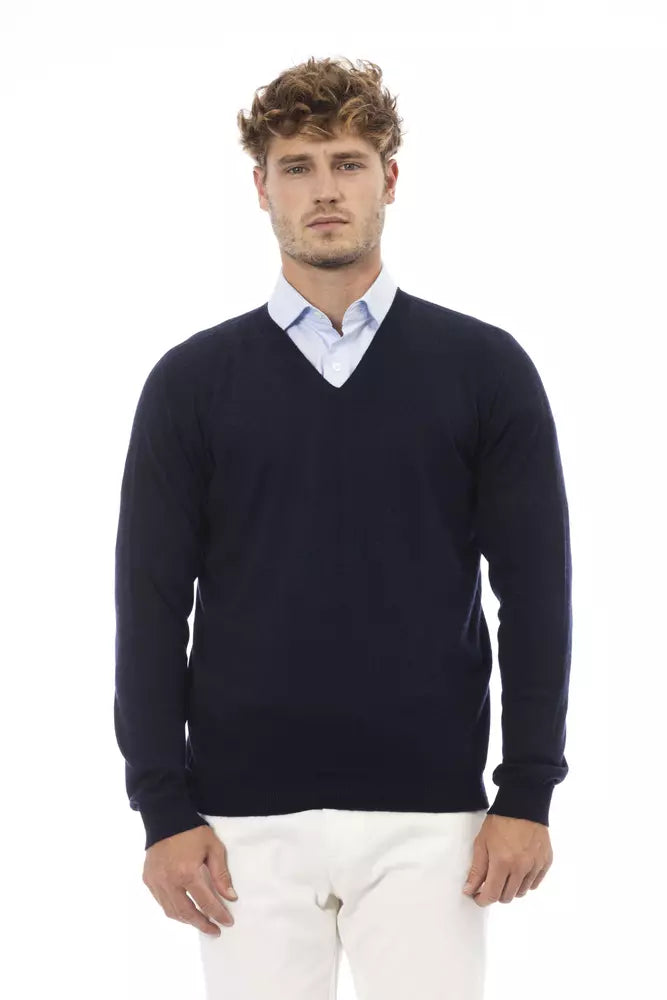 Alpha Studio Blue Wool Men Sweater