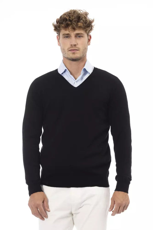 Alpha Studio Black Wool Men Sweater