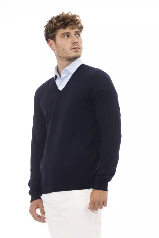 Alpha Studio Blue Wool Men Sweater