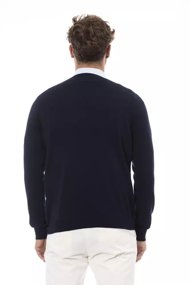 Alpha Studio Blue Wool Men Sweater