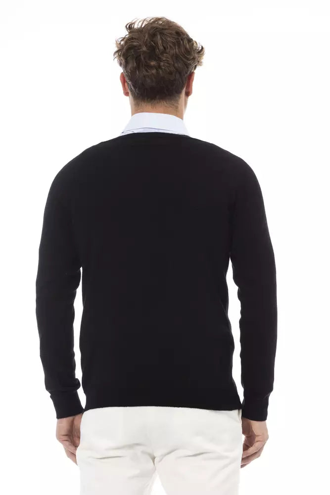 Alpha Studio Black Wool Men Sweater