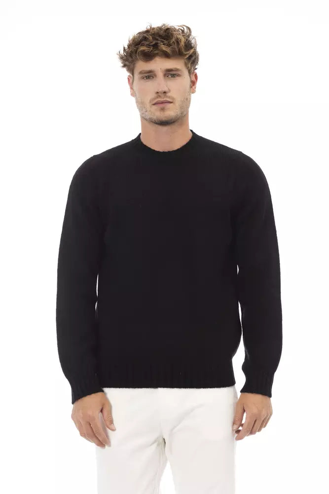 Alpha Studio Black Alpaca Men Sweater