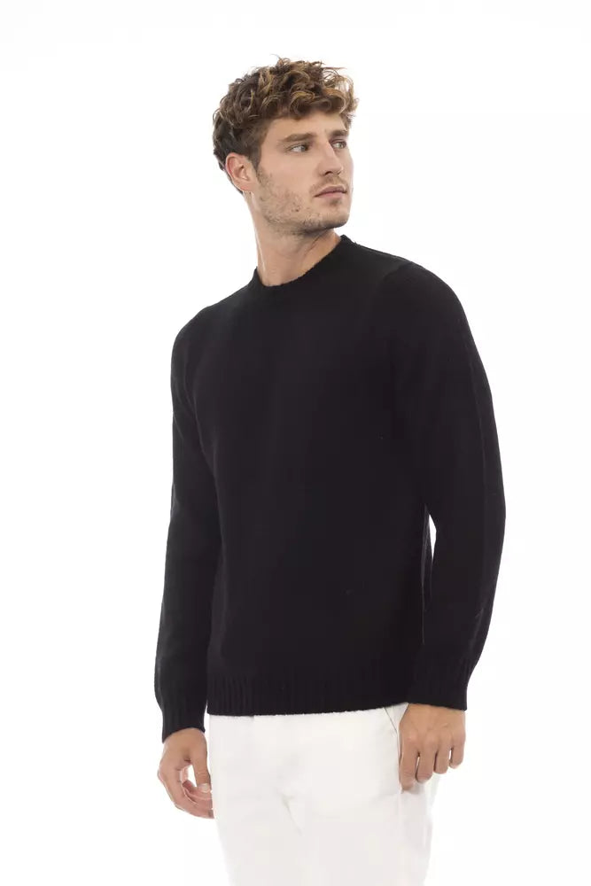 Alpha Studio Black Alpaca Men Sweater