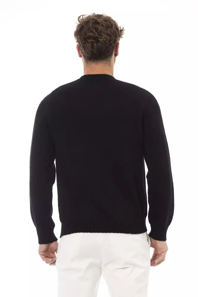 Alpha Studio Black Alpaca Men Sweater