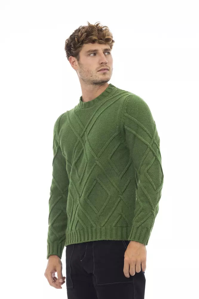 Alpha Studio Green Merino Wool Men Sweater