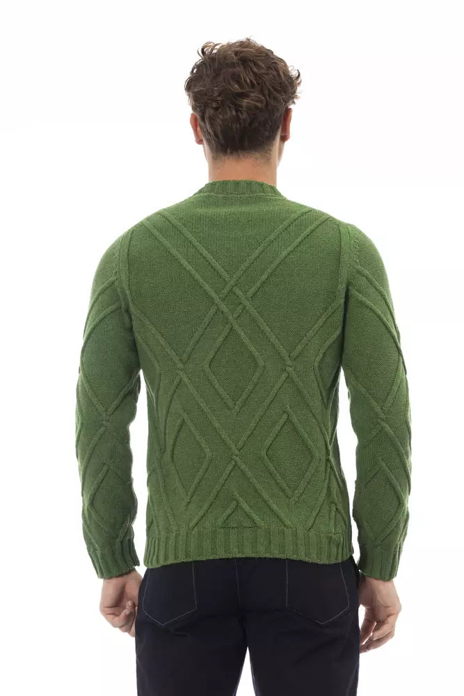 Alpha Studio Green Merino Wool Men Sweater