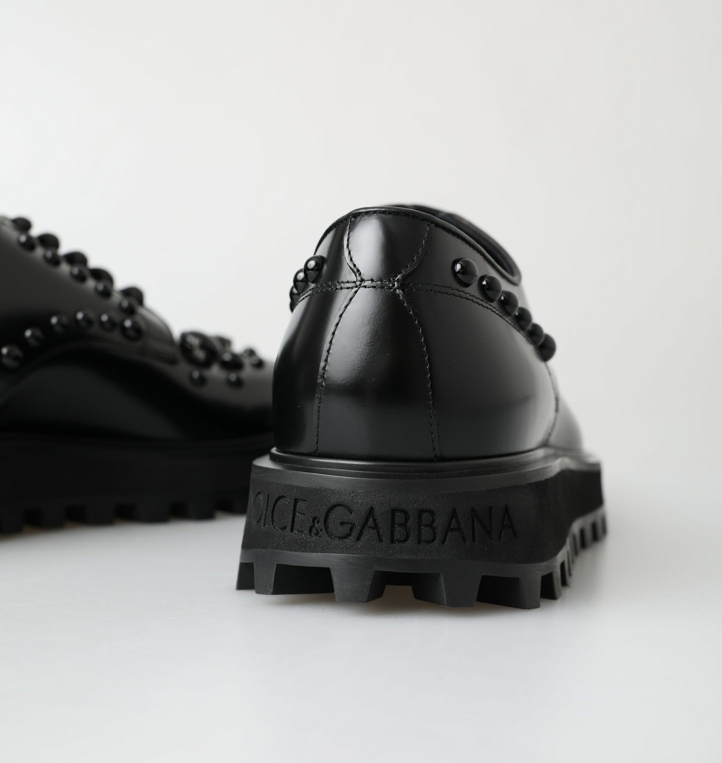 Dolce & Gabbana Elegant Studded Black Leather Derby Shoes