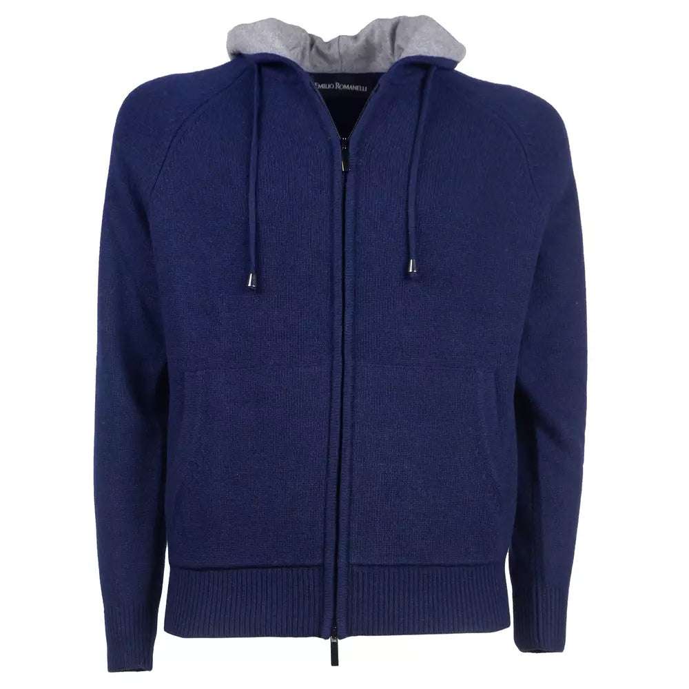 Emilio Romanelli Italian Wool Blend Zip Hoodie in Blue