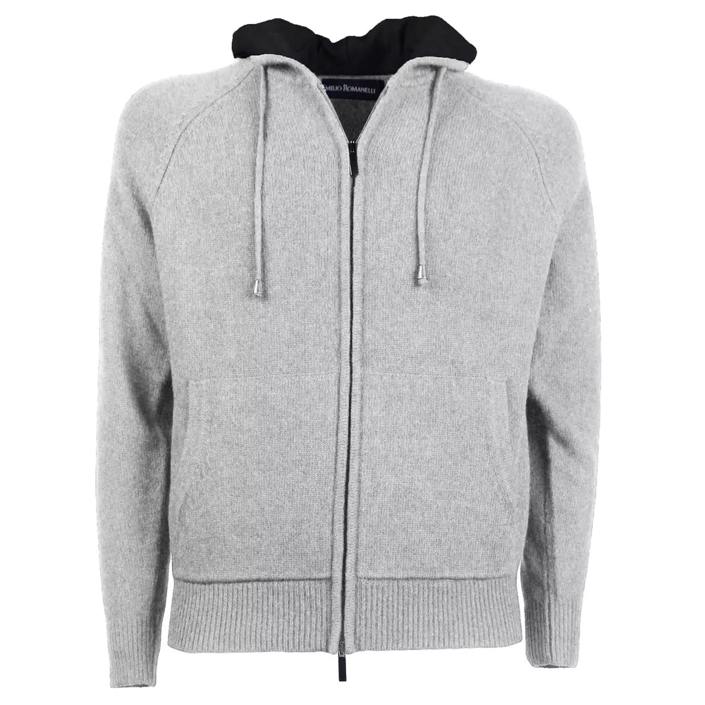 Emilio Romanelli Elegant Wool Blend Zip Hoodie in Gray