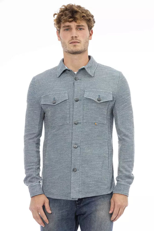 Distretto12 "Blue Polyester Men Shirt with Italian Neck Detail"