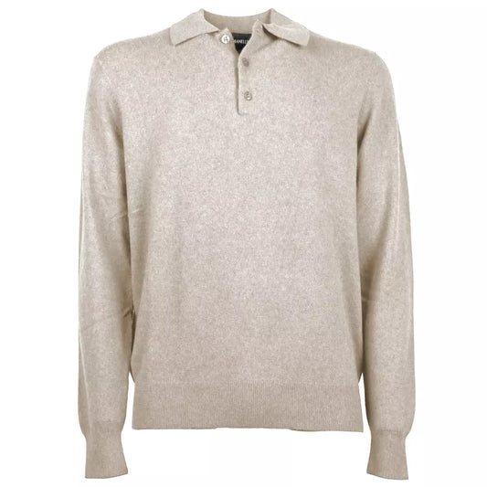 Emilio Romanelli Italian Wool-Cashmere Polo Sweater - Beige