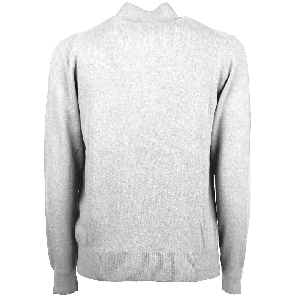 Emilio Romanelli Chic Gray Turtleneck Sweater with Half-Zip Detail