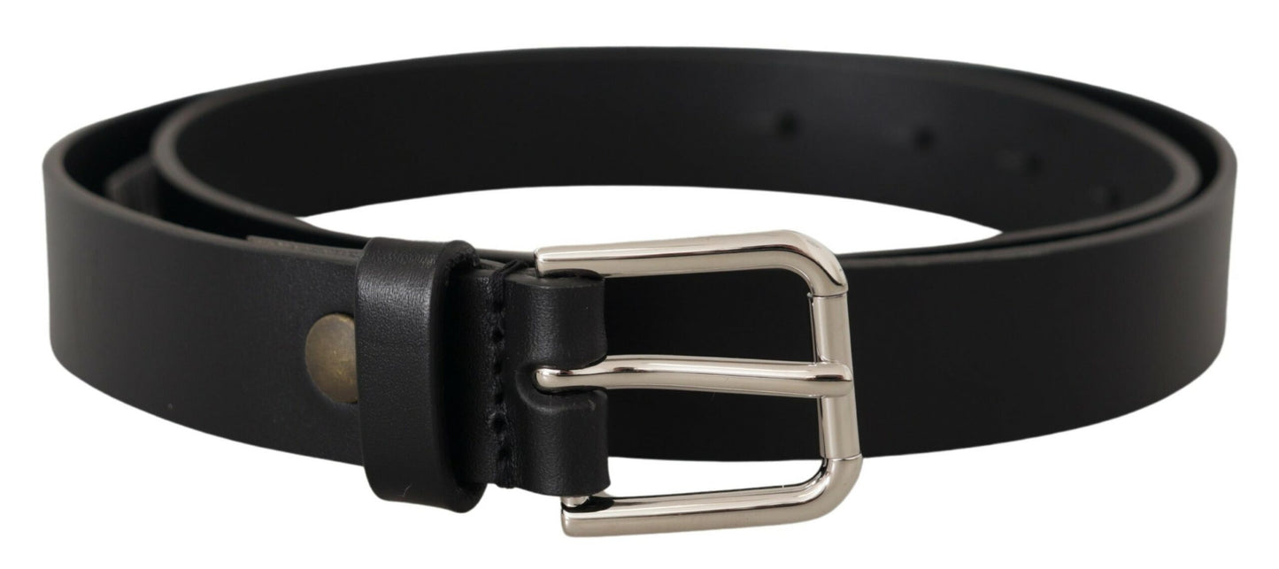 Dolce & Gabbana Elegant Black Leather Belt with Metal Buckle