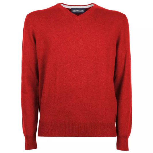 Emilio Romanelli Elegant V-Neck Wool-Cashmere Blend Sweater