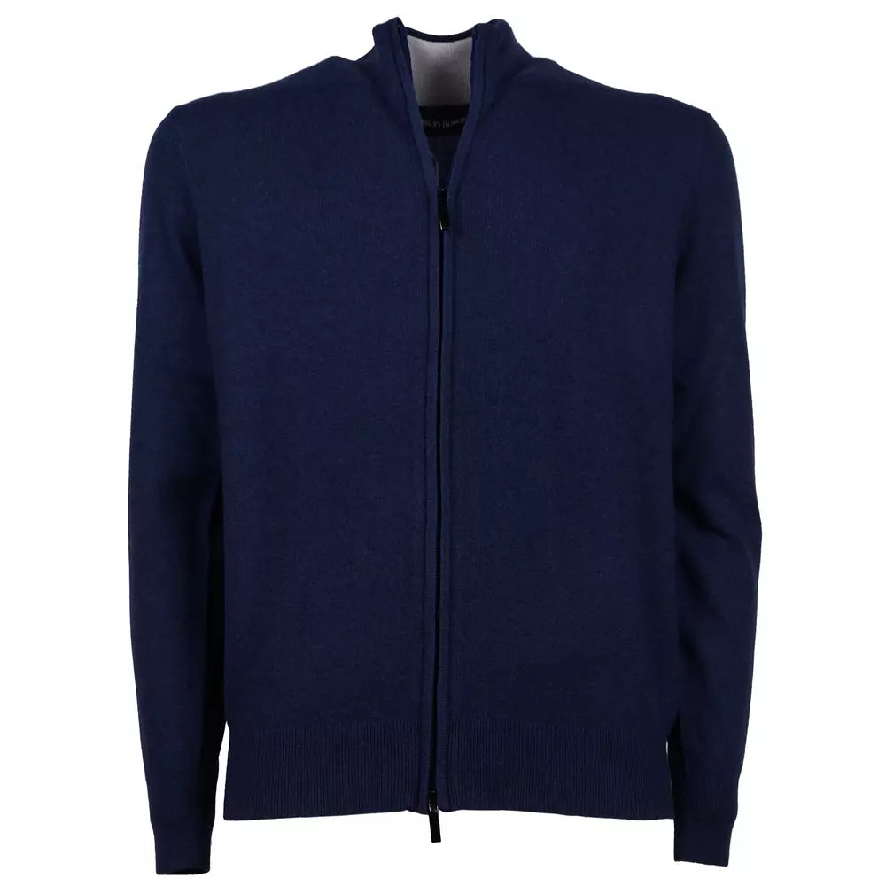 Emilio Romanelli Chic High Collar All-Zip Wool Sweater in Blue