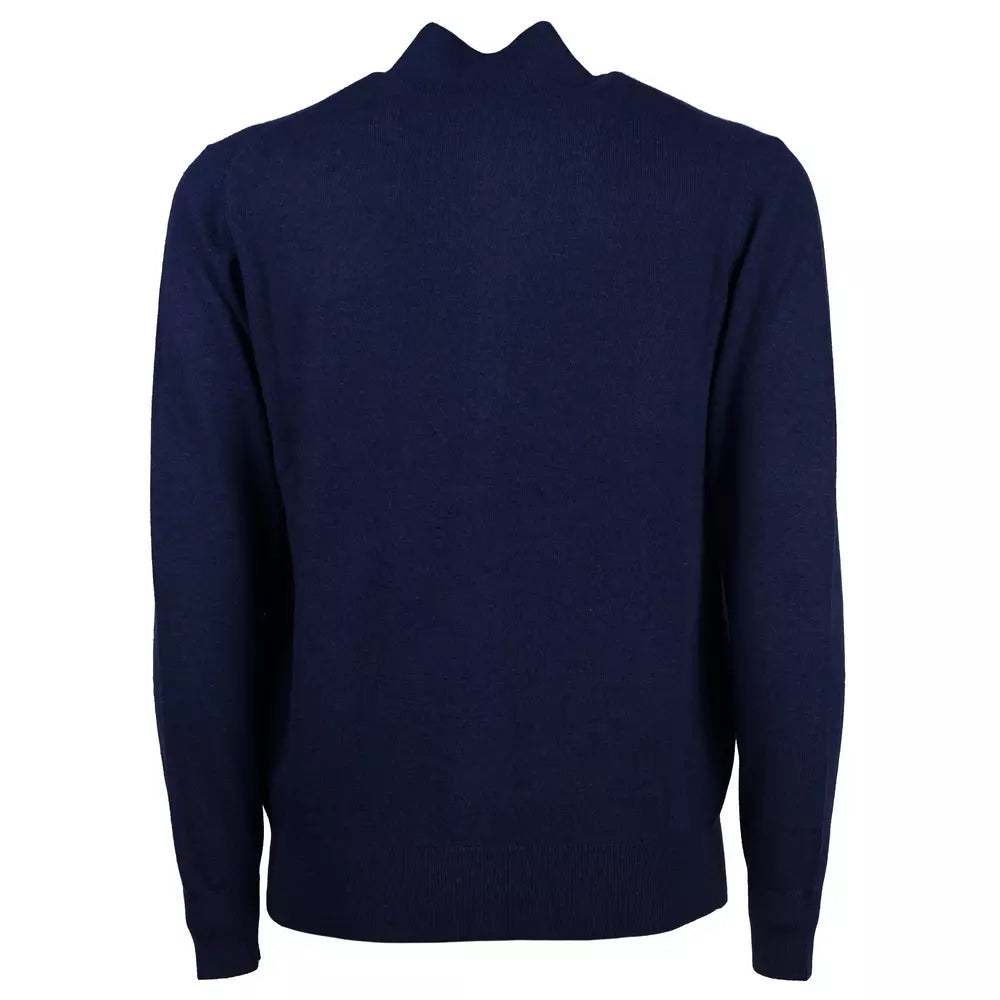 Emilio Romanelli Chic High Collar All-Zip Wool Sweater in Blue