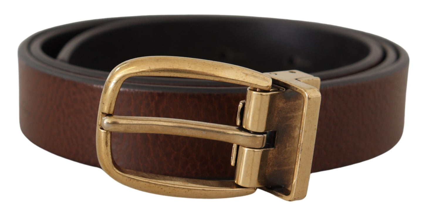 Dolce & Gabbana Elegant Leather Belt with Engraved Buckle