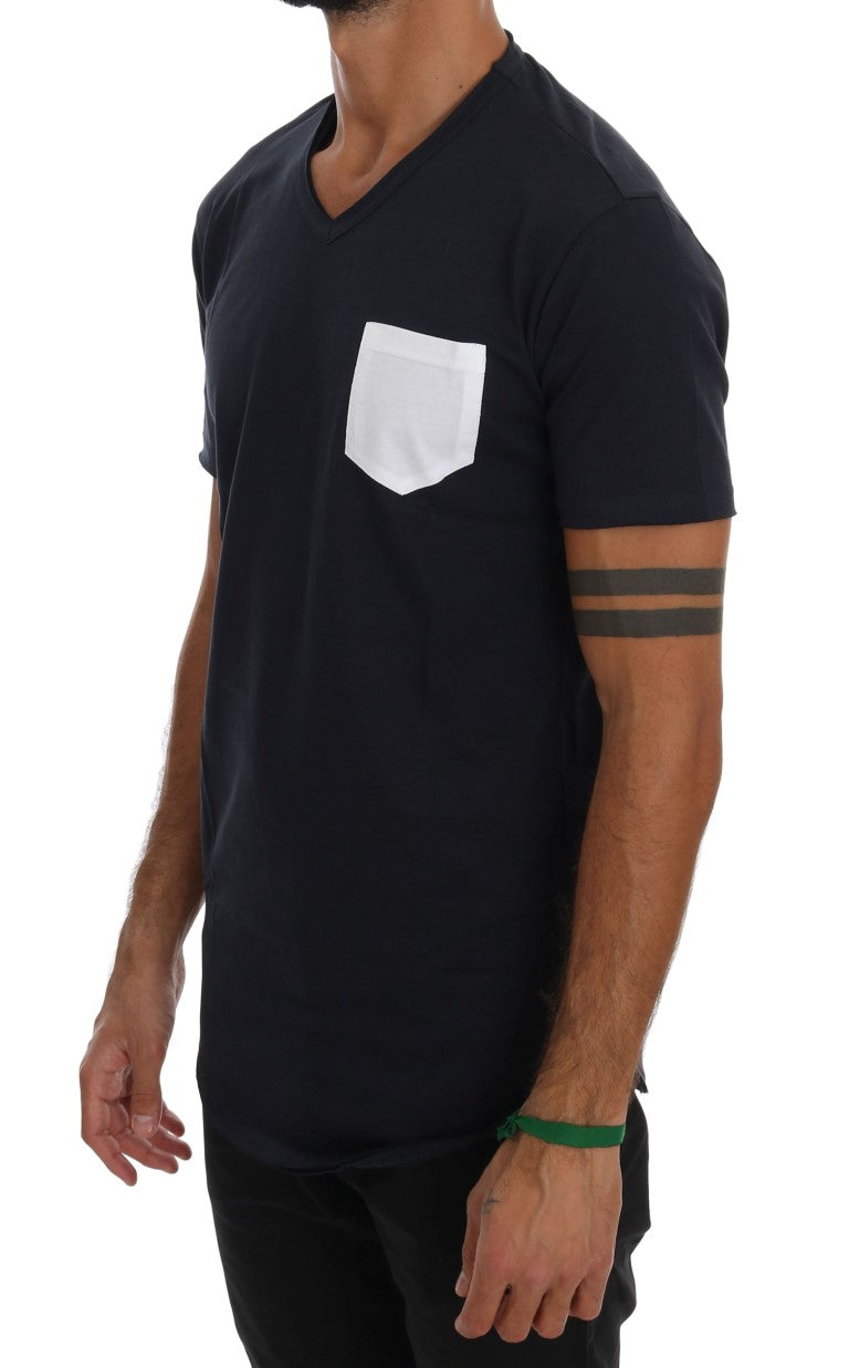 Daniele Alessandrini Sleek Black and White Crew-Neck Tee