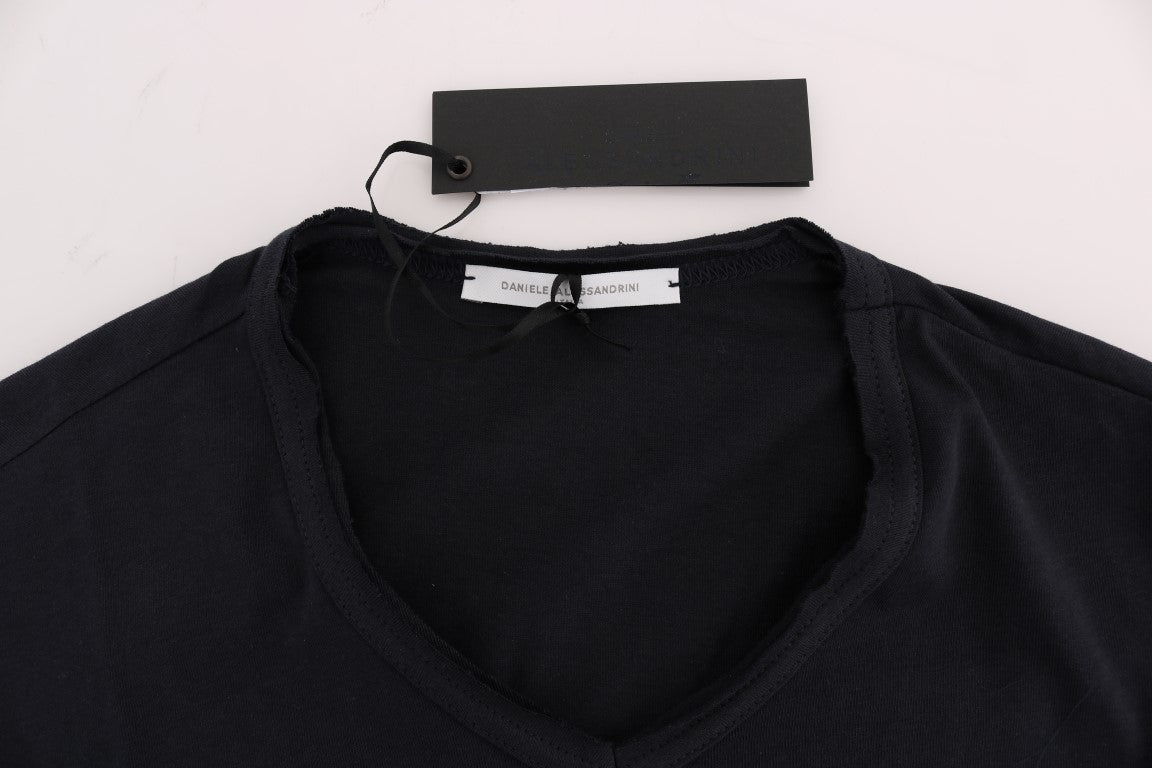 Daniele Alessandrini Sleek Black and White Crew-Neck Tee