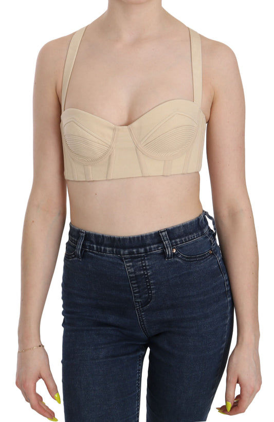 Versace Elegant Beige Bustier Cropped Corset Top