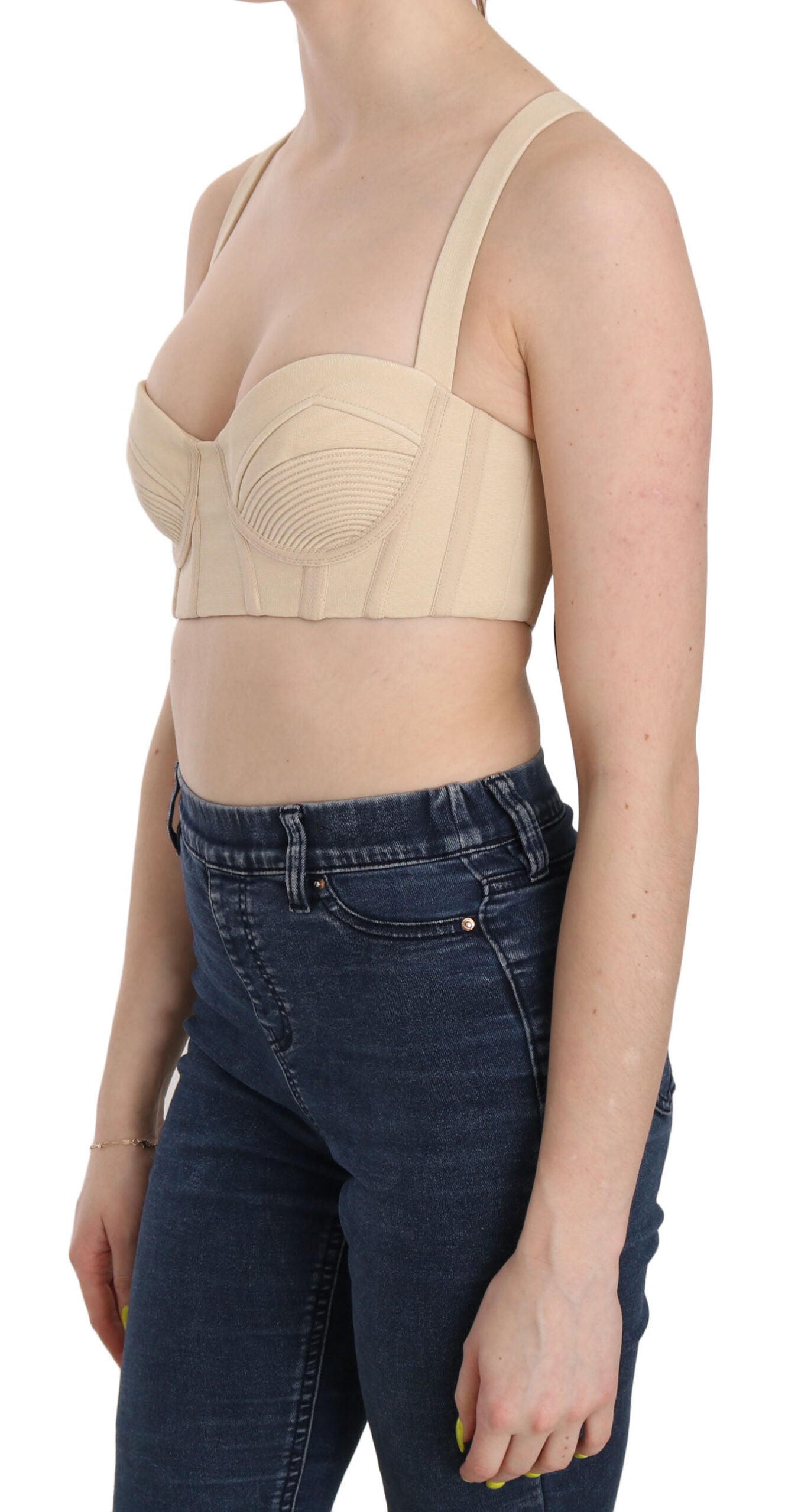 Versace Elegant Beige Bustier Cropped Corset Top