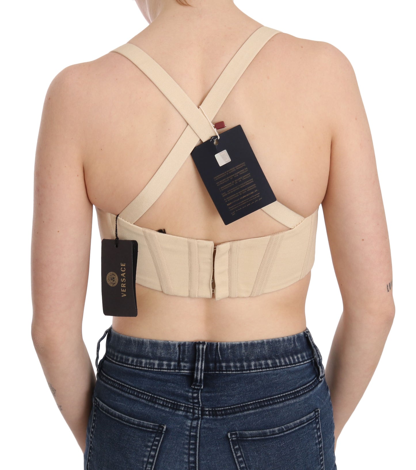 Versace Elegant Beige Bustier Cropped Corset Top