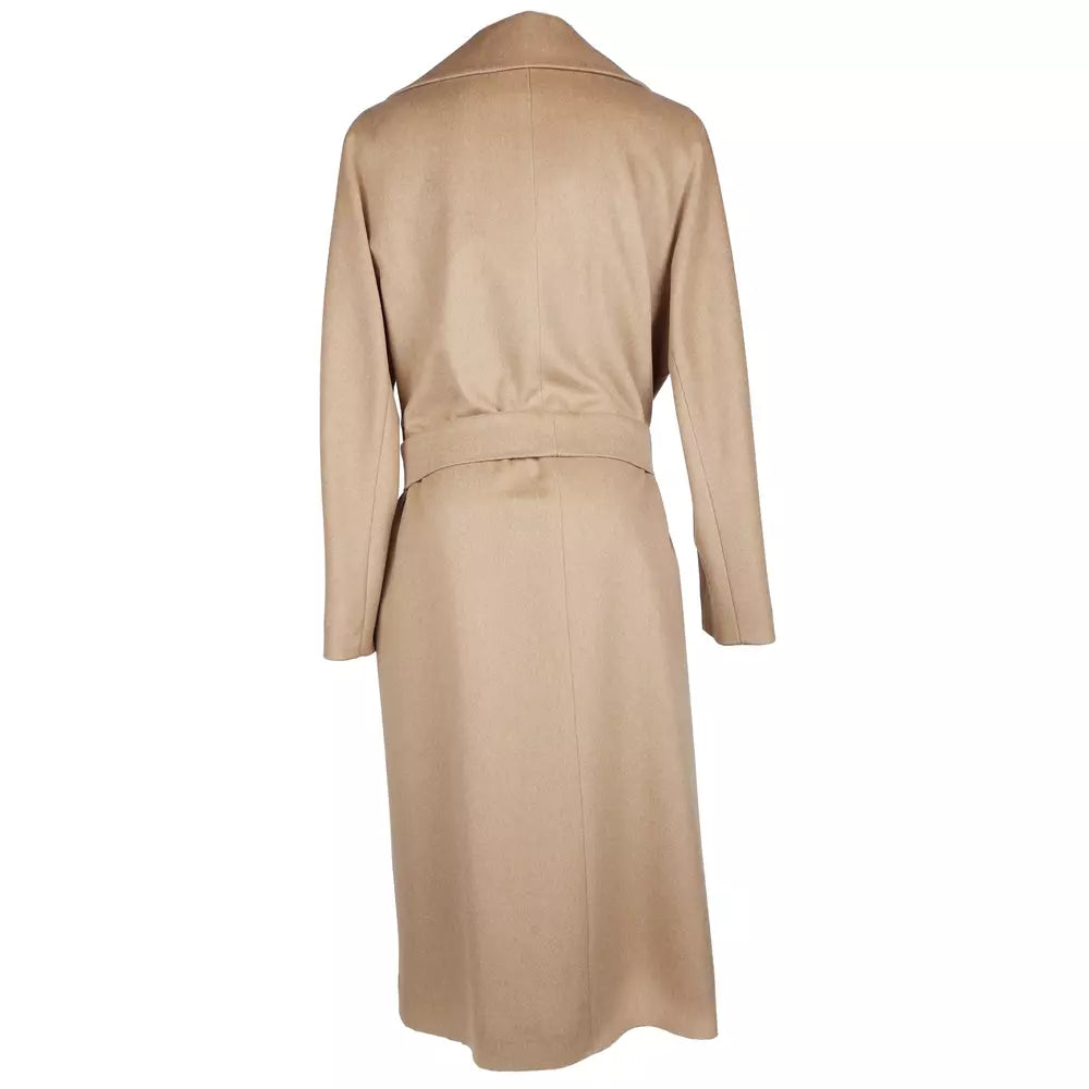 Made in Italy Elegant Beige Wool Coat with Ribbon Belt